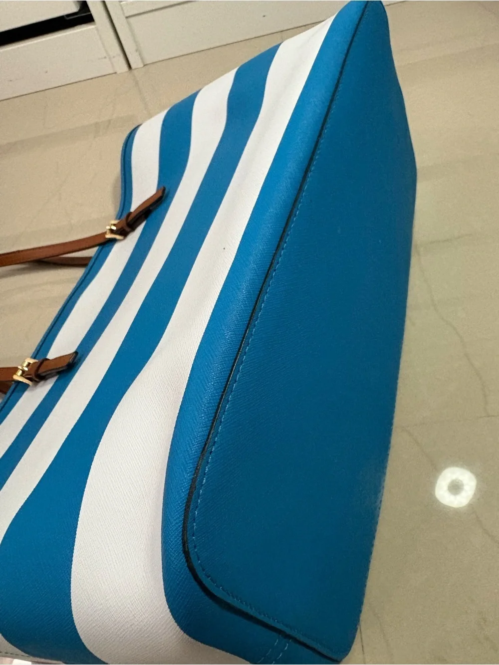 Brand new Michael Kors Turquoise and White Striped Tote